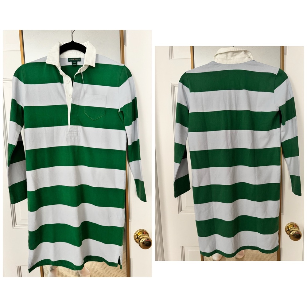 J. Crew Green and White Striped Polo Dress